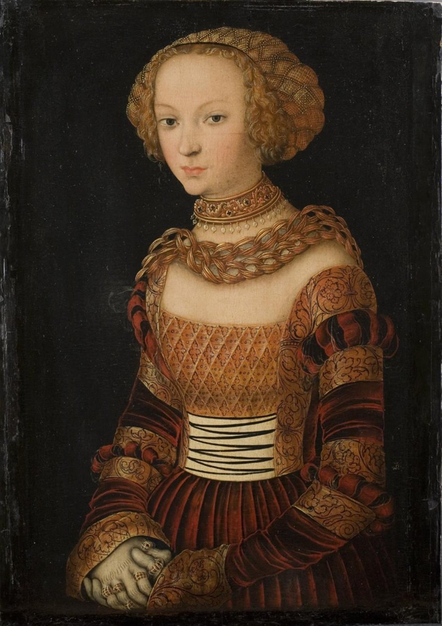Retrato de uma jovem mulher. Princesa Emily da Saxônia? de Lucas Cranach d.Æ.