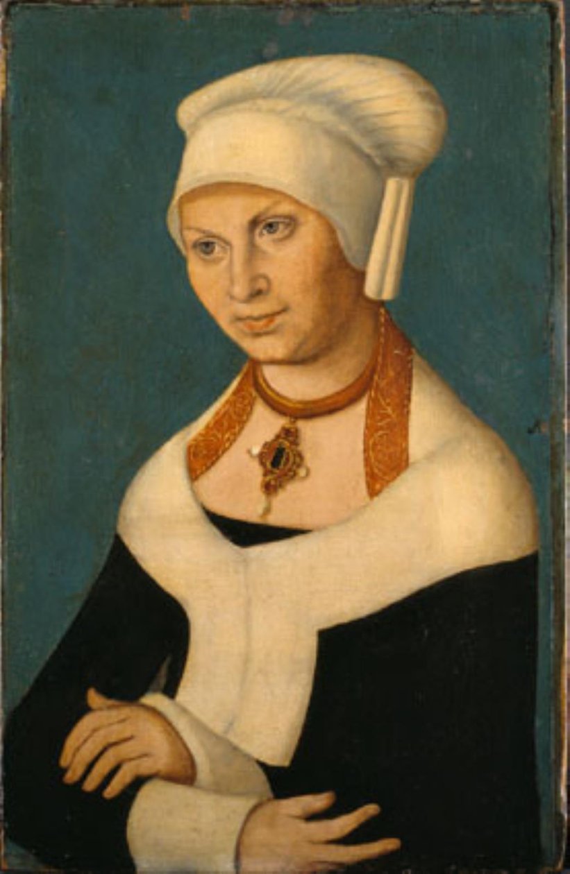 Retrato da Duquesa Bárbara da Saxônia, 1478-1534 (esposa de Jorge, o Barbudo) de Lucas Cranach d.Æ.