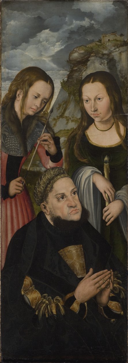 O Eleitor Frederico, o Sábio da Saxônia (1463-1525) com as Santas Ursula (esquerda) e Genevieve (direita) de Lucas Cranach d.Æ.