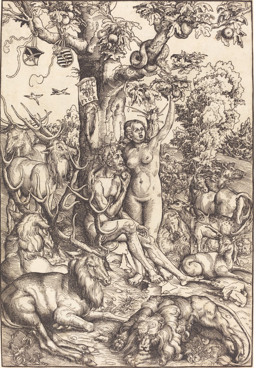 Adão e Eva no paraíso de Lucas Cranach the Elder