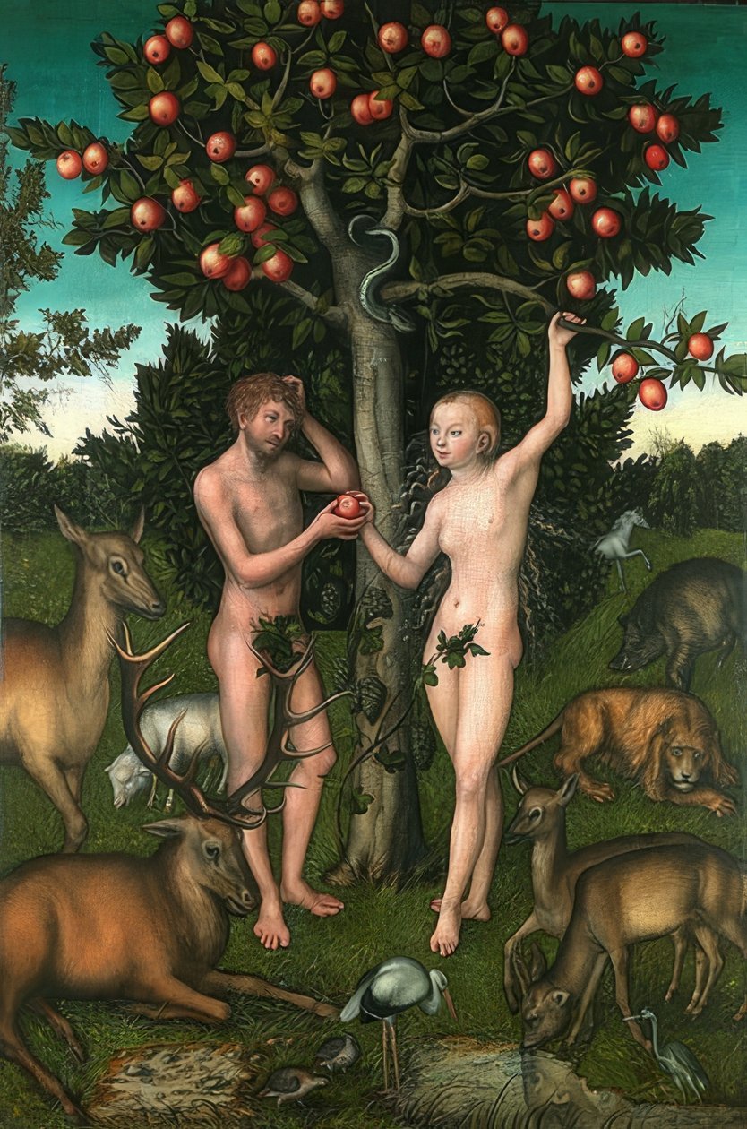 Adão e Eva. 1526 de Lucas Cranach the Elder
