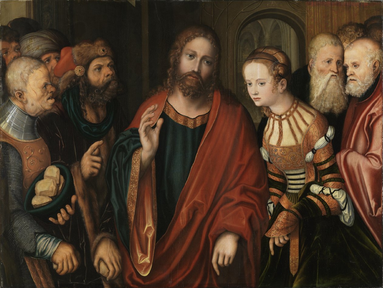 Cristo e a mulher apanhada em adultério de Lucas Cranach the Elder