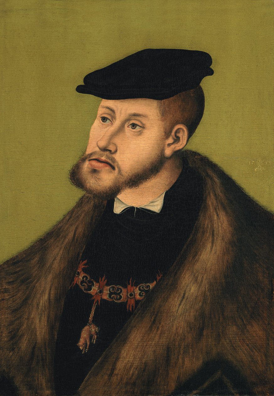 Alemão: Bildnis Kaiser Karls V. Retrato do Imperador Carlos V de Lucas Cranach the Elder