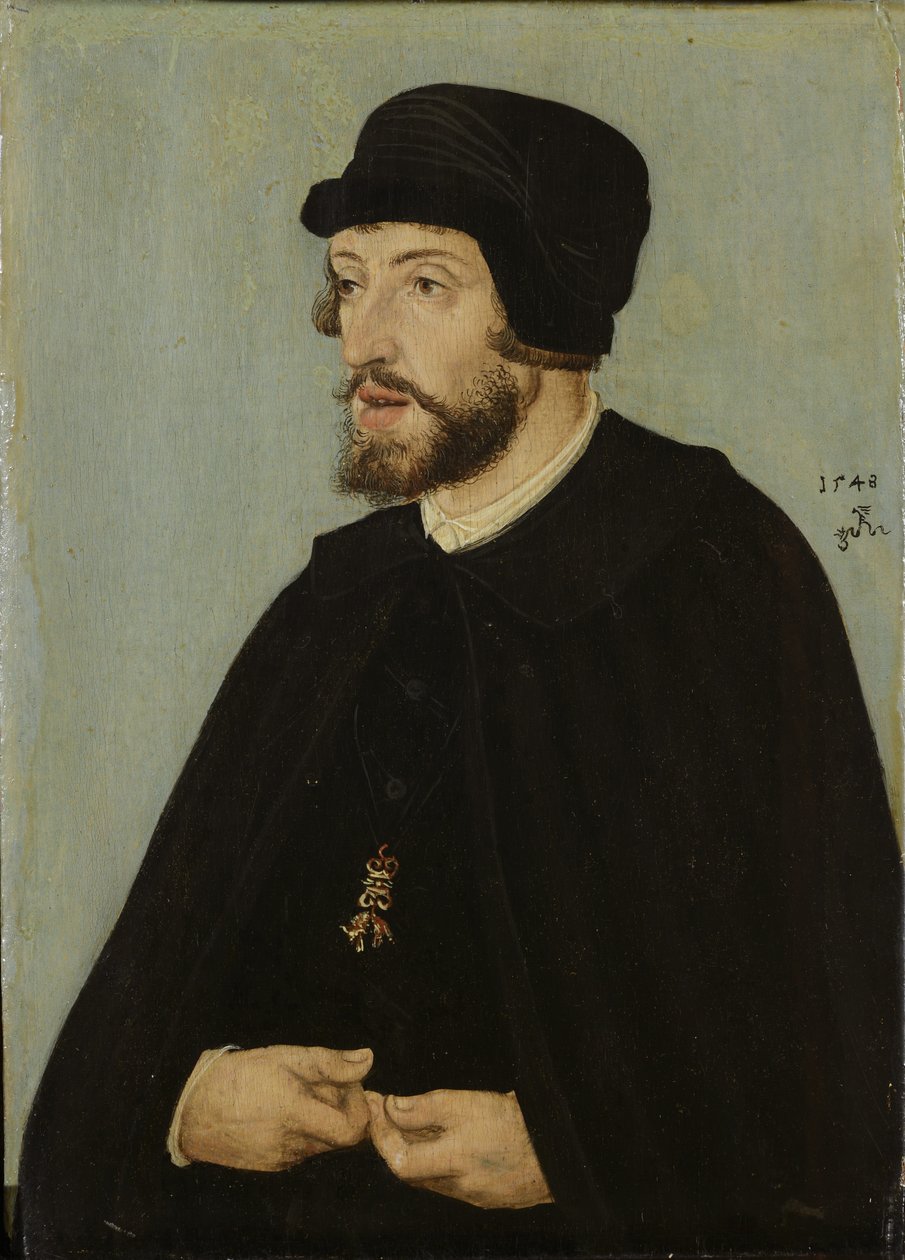 Alemão: Bildnis König Ferdinands I. Retrato de Fernando I, Sacro Imperador Romano-Germânico de Lucas Cranach the Elder