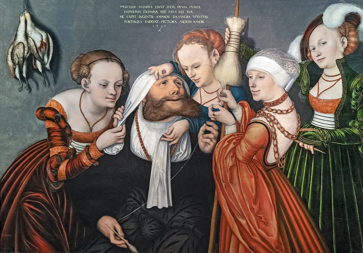Alemão: Herkules bei Omphale Hércules na corte de Omphale de Lucas Cranach the Elder