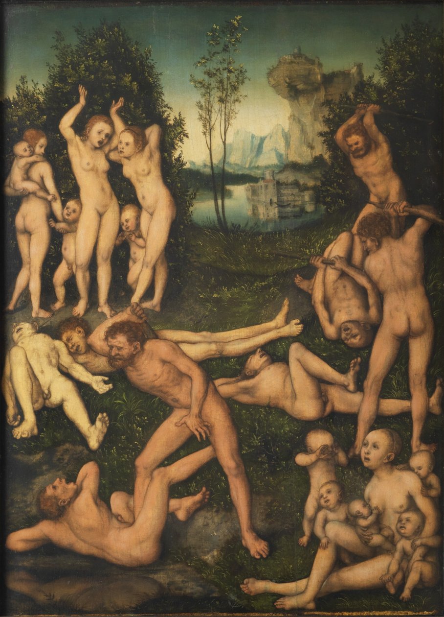 Alemão: Kampf nackter Männer und ihre klagenden Frauen Os frutos do ciúme (O fim da Idade da Prata) de Lucas Cranach the Elder