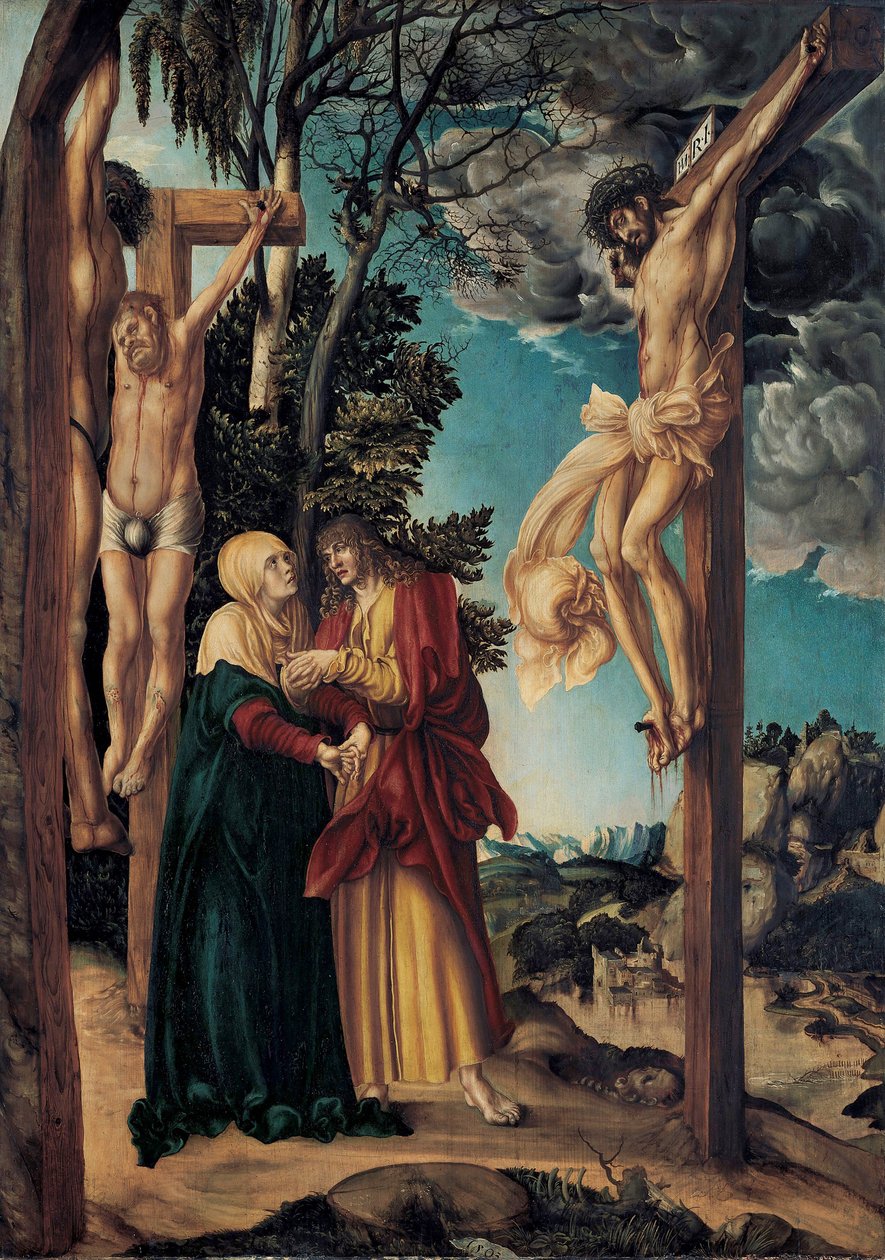 Alemão: Klage unter dem Kreuz A Lamentação de Cristo / A Crucificação de Schleißheim de Lucas Cranach the Elder