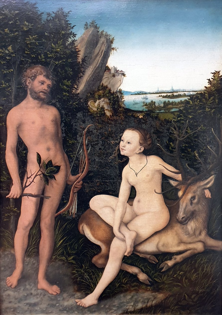 Alemão: Landschaft mit Apoll und Diana Apolo e Diana numa paisagem arborizada de Lucas Cranach the Elder