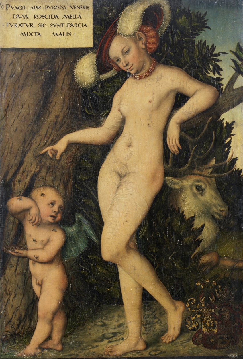 Alemão: Venus mit Amor als Honigdieb Vénus com Cupido a roubar mel de Lucas Cranach the Elder