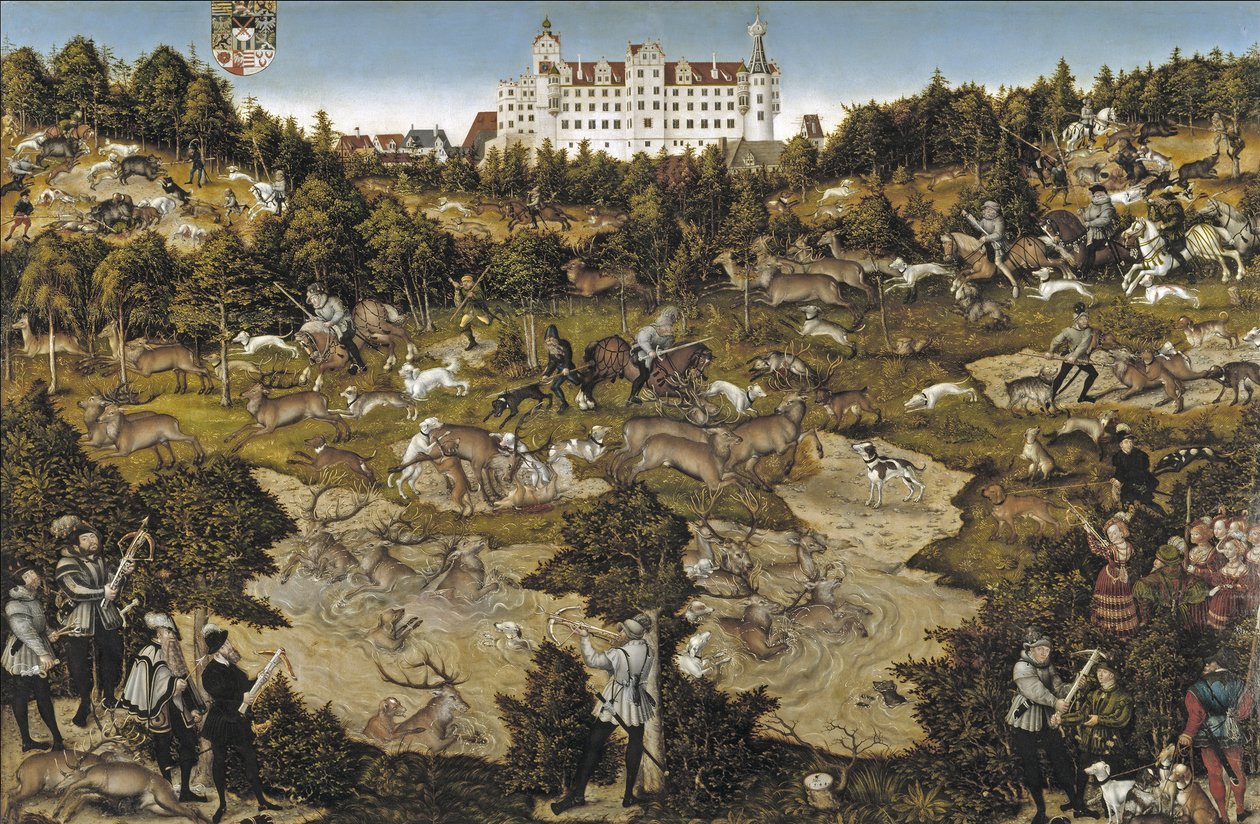 Caça em homenagem ao imperador Carlos V no castelo de Torgau de Lucas Cranach the Elder