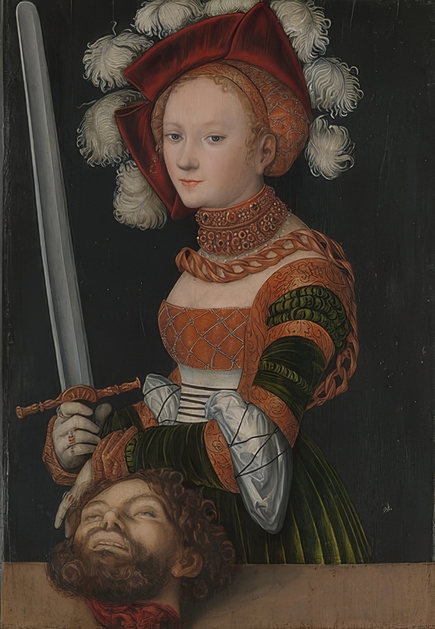 Judith com a cabeça de Holofernes. Por volta de 1530 de Lucas Cranach the Elder