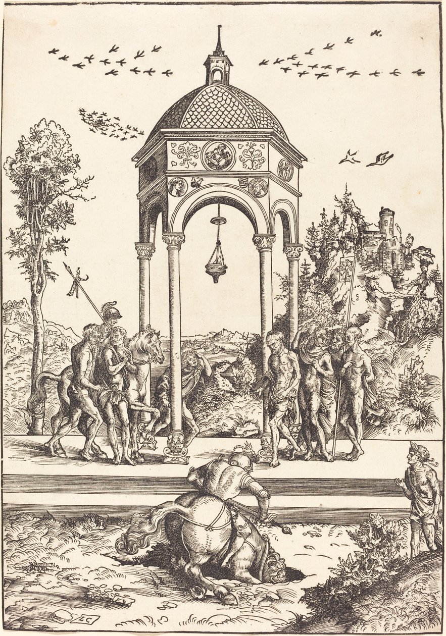 Marcus Curtius mergulhando no abismo de Lucas Cranach the Elder