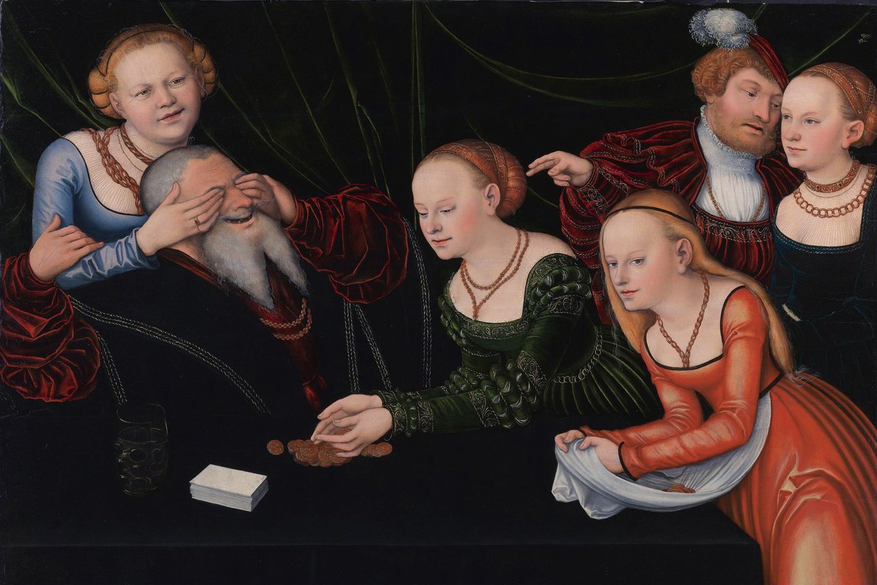 Homem velho seduzido por cortesãs, ca 1537 de Lucas Cranach the Elder