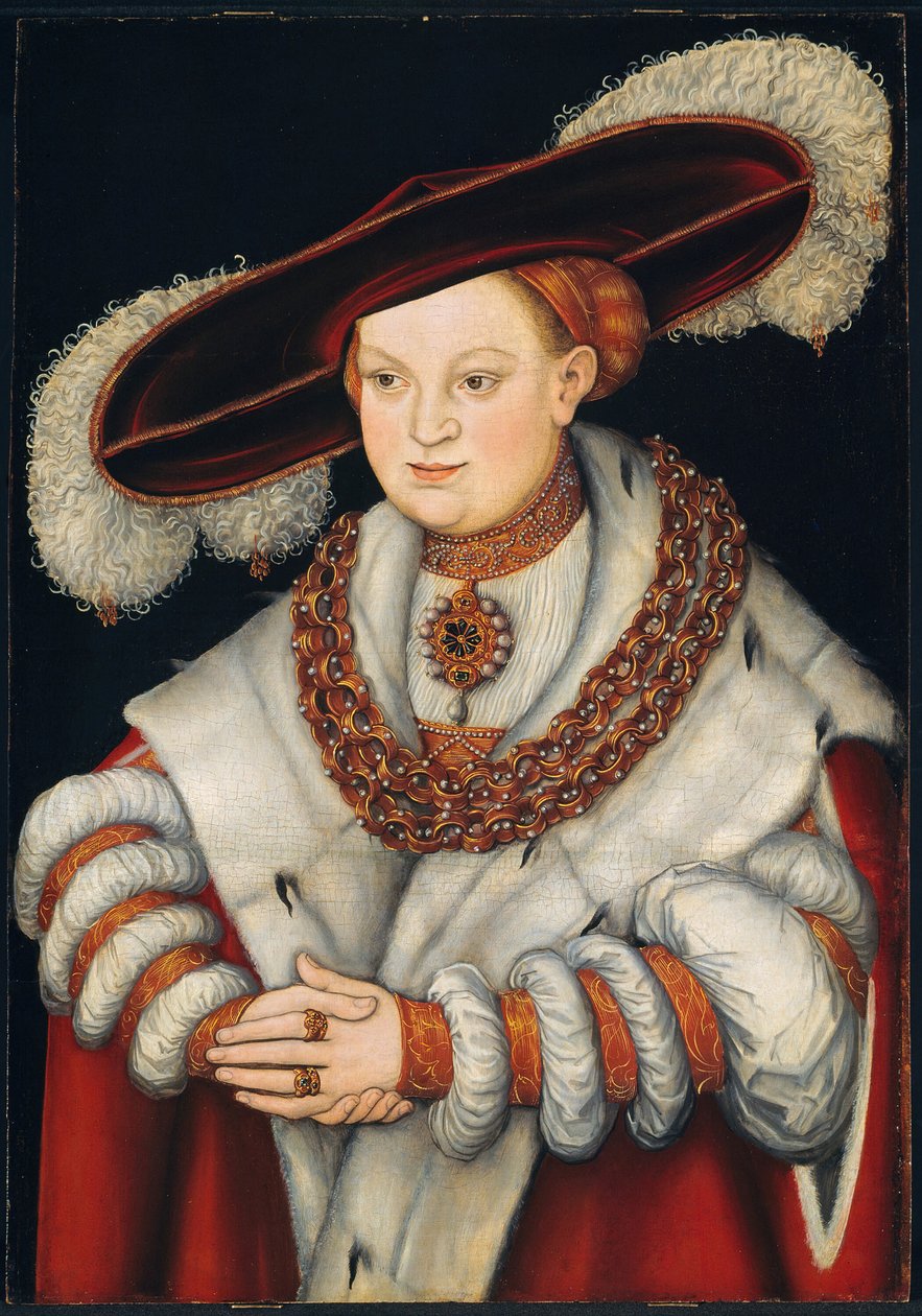 Retrato de Magdalena da Saxônia, Esposa do Eleitor Joachim II de Brandenburgo, c. 1529. de Lucas Cranach the Elder