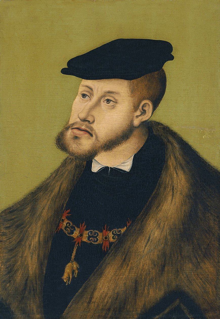 Retrato do imperador Carlos V 1500-1558, 1533 de Lucas Cranach the Elder