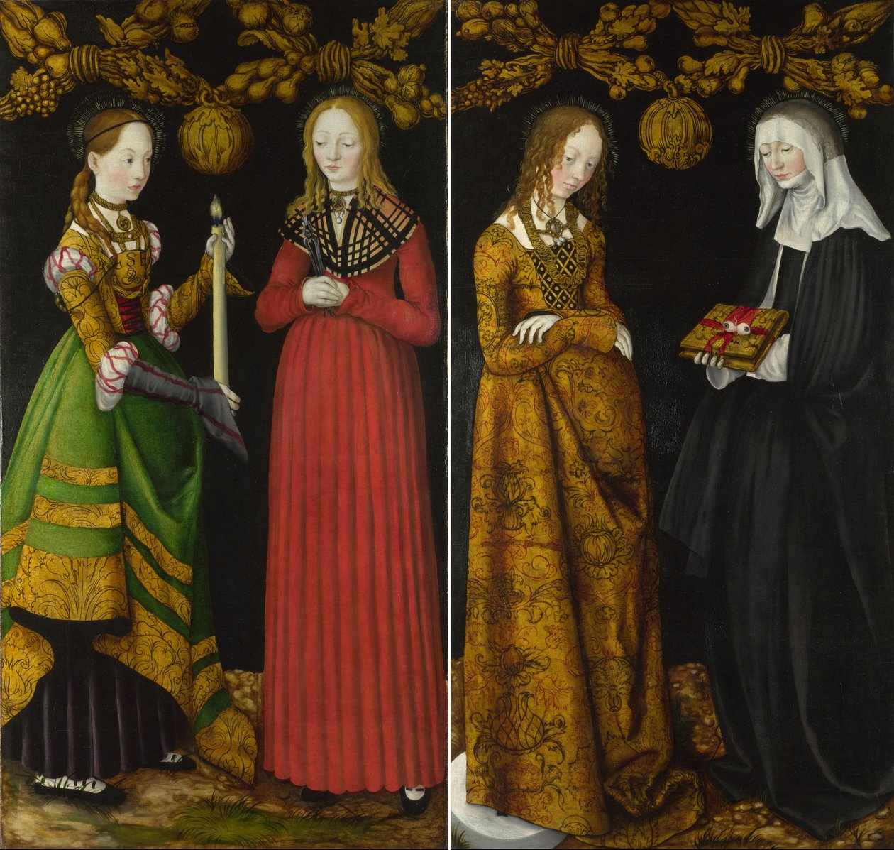 As santas Genoveva e Apolónia e as santas Cristina e Otília de Lucas Cranach the Elder
