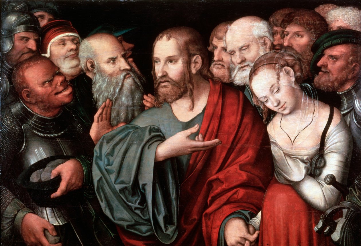 Cristo e a mulher apanhada em adultério, depois de 1532. de Lucas Cranach the Younger