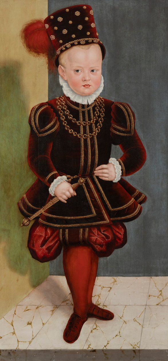 Alemão: Retrato do Príncipe Cristiano I, mais tarde Eleitor, em criança, aos 4 anos de idade Retrato do Príncipe Cristiano I, filho do Eleitor Augusto, em criança, aos 4 anos de idade de Lucas Cranach the Younger