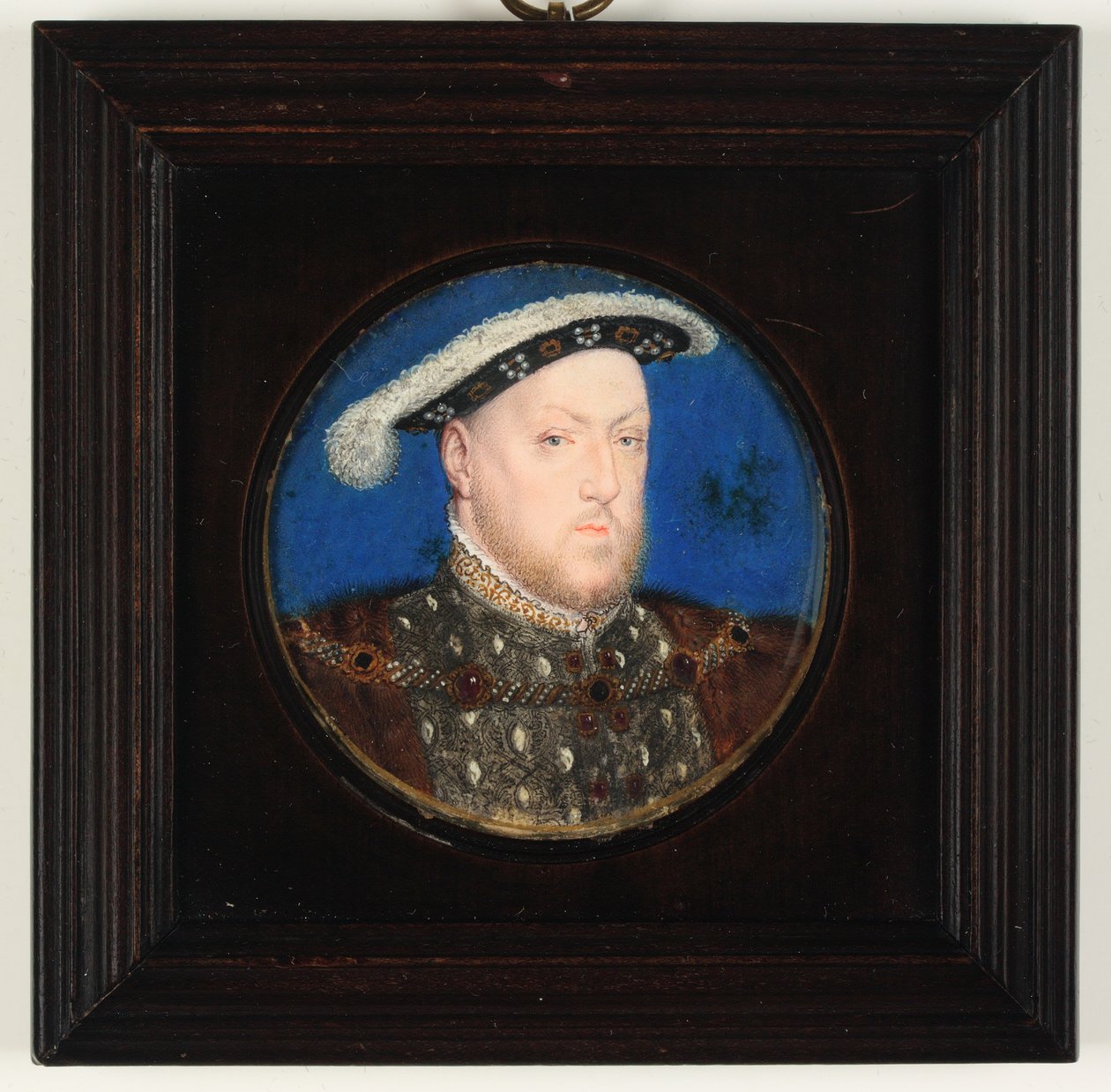 O Rei Henrique VIII num vestido de cabeleireiro cinzento e de pele (aguarela e cor-de-corpo em velino) de Lucas Horenbout or Hornebault