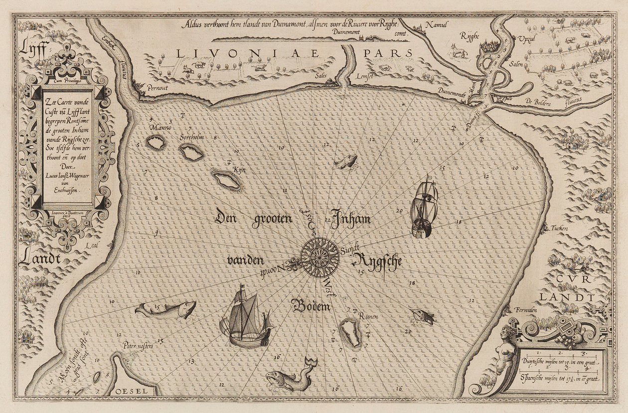 Carta náutica do Golfo de Riga, Cartografia. de Lucas Jansz. Waghenaer