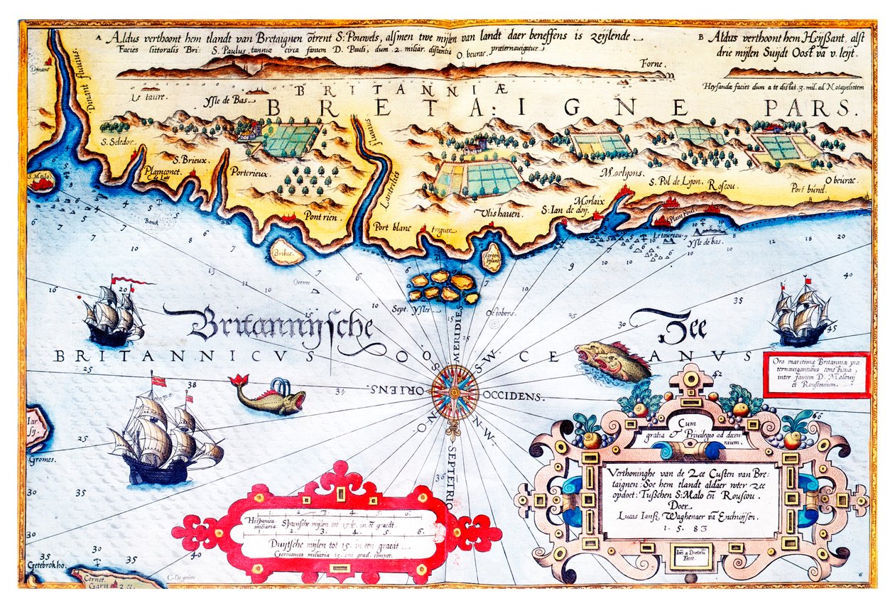 Carta de navegação da costa da Bretanha de Lucas Janszoon Waghenaer