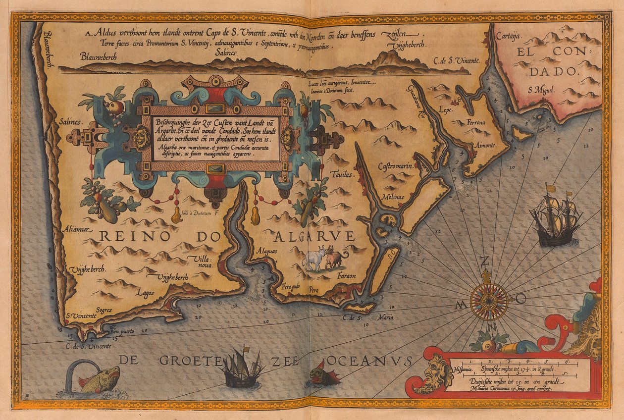 Atlas de grandes dimensões intitulado "Speculum nauticum super navigatione maris occidentalis confectu, continens omnes oras maritimas Galliae, Hispaniae, and praecipuarum partium Angliae", c.1591 (desenho) de Lucas Janszoon Waghenaer