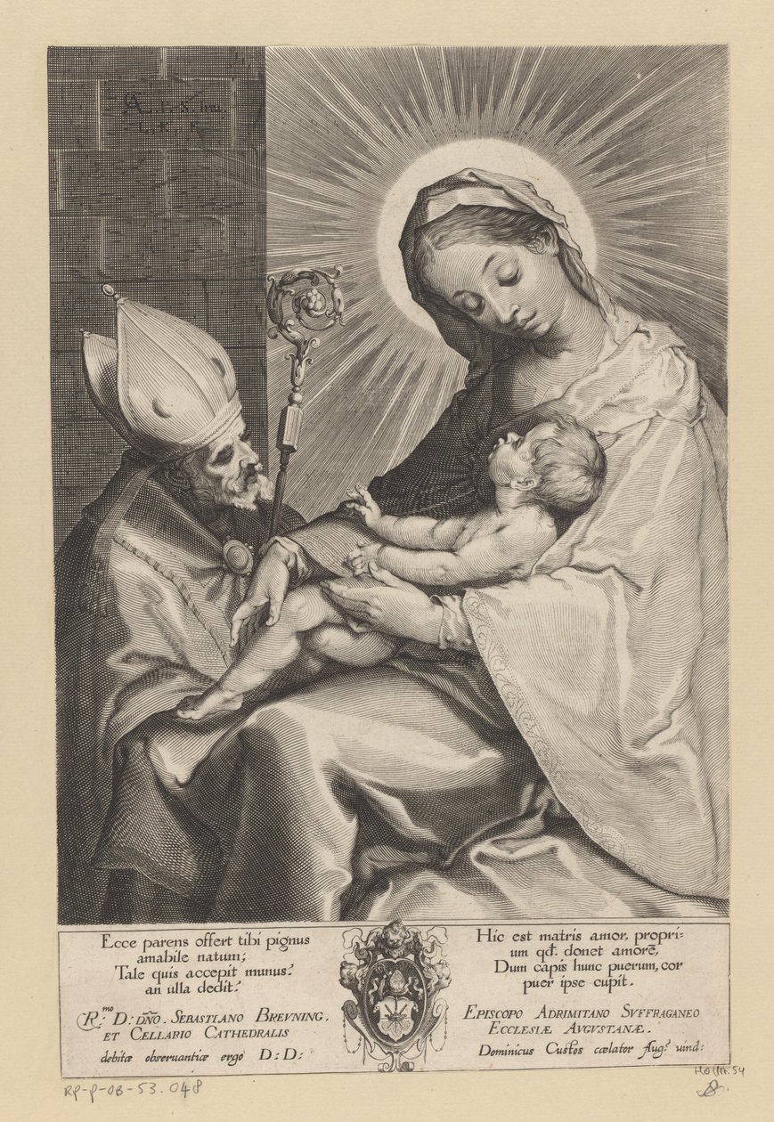 Maria e o Menino adorados por um Bispo de Lucas Kilian