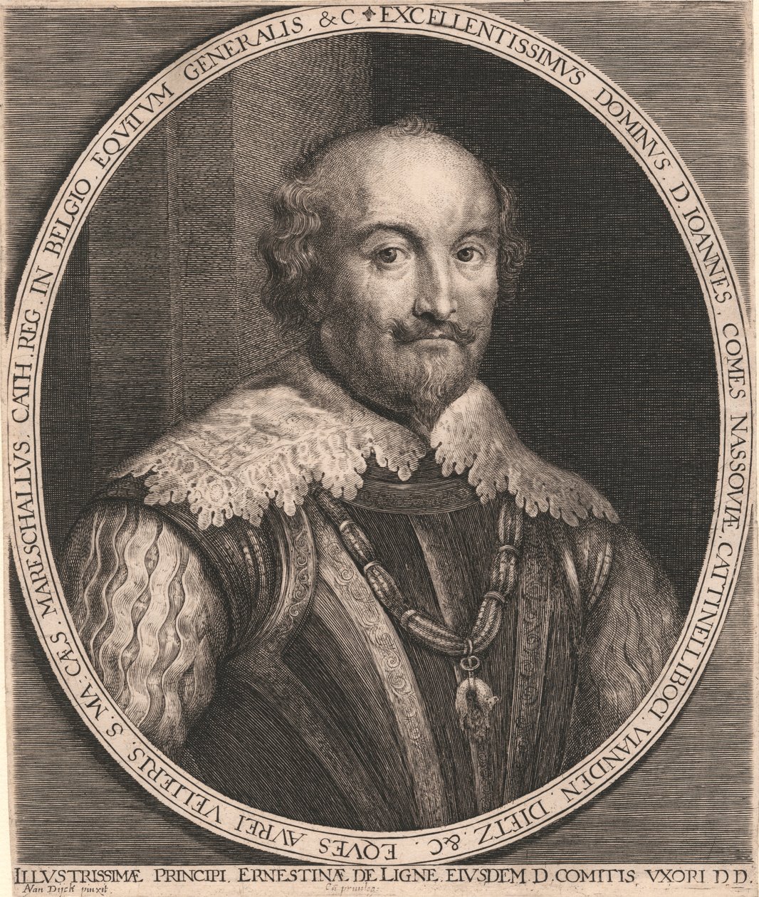 Excellentissimus Dominus, D. Joannes, Comes Nassouiæ, Cattinelli Boci, vianden Dietz & c. Eques Aurei Vellieris. S.Ma. Cæs. Mareschallus Cath. Reg. em Belgio Equitum Generalis & c. de Lucas Vorsterman