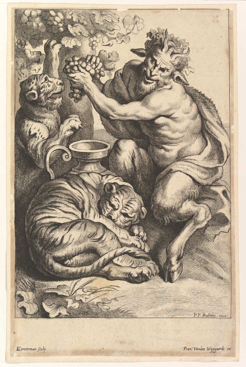 Satyr com Uvas e Dois Tigres, 1614-1679. de Lucas Vorsterman II