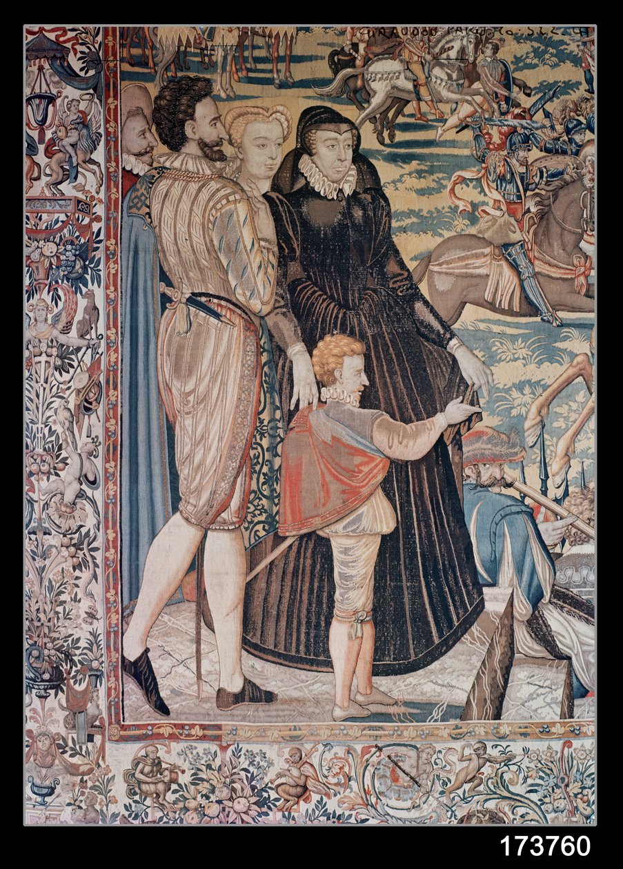 O Torneio, realizado por uma oficina em Bruxelas, c.1582-85 (tapeçaria) (detalhe) de Lucas de Heere