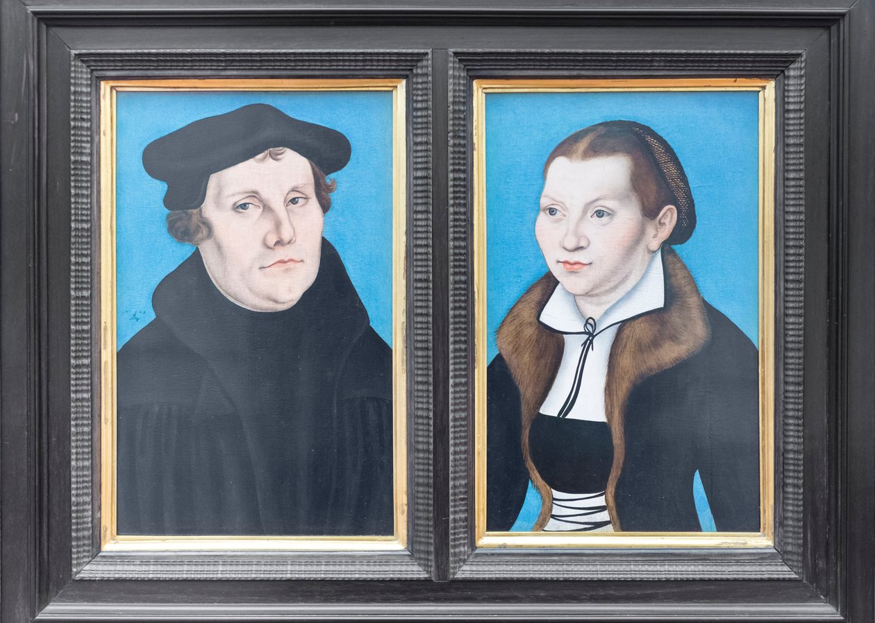 Retratos de Martin Luther e da sua esposa Katharina von Bora de Lucas the Elder (workshop of) Cranach