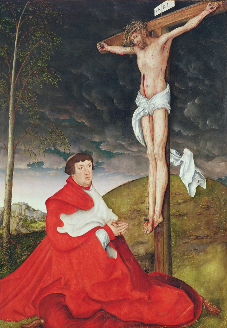 Albert, Cardeal Elector de Mainz ao pé da Cruz (óleo sobre painel) de Lucas the Elder Cranach