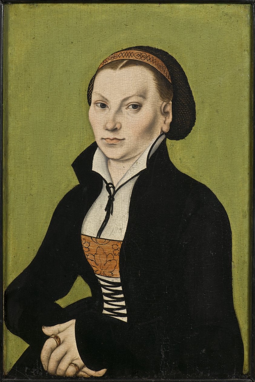 Catherine de Bore, epouse de Martin Luther - Retrato de Katharina Luther, nee Katharina von Bora (1499-1552), de Cranach, Lucas, o Ancião (1472-1553). Óleo sobre madeira de Lucas the Elder Cranach