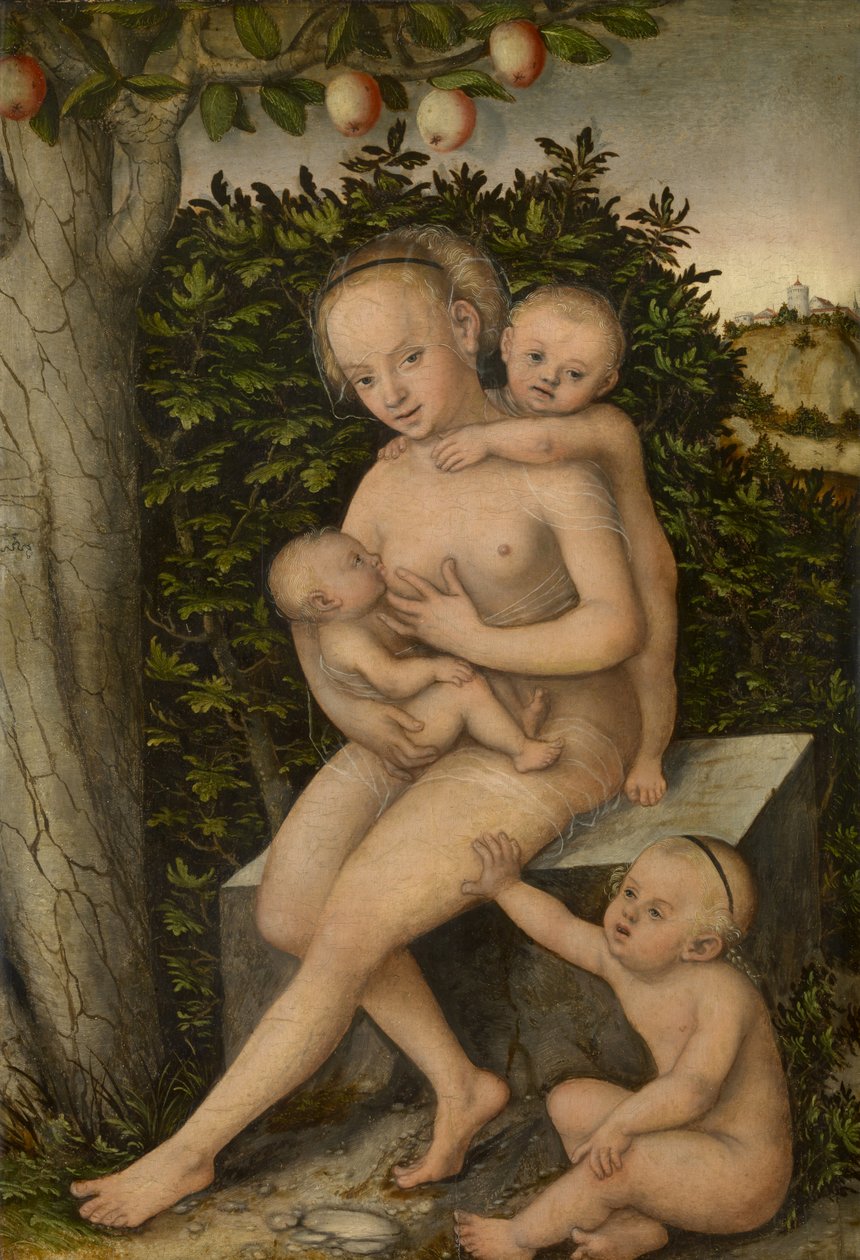 Caridade (óleo sobre painel) de Lucas the Elder Cranach