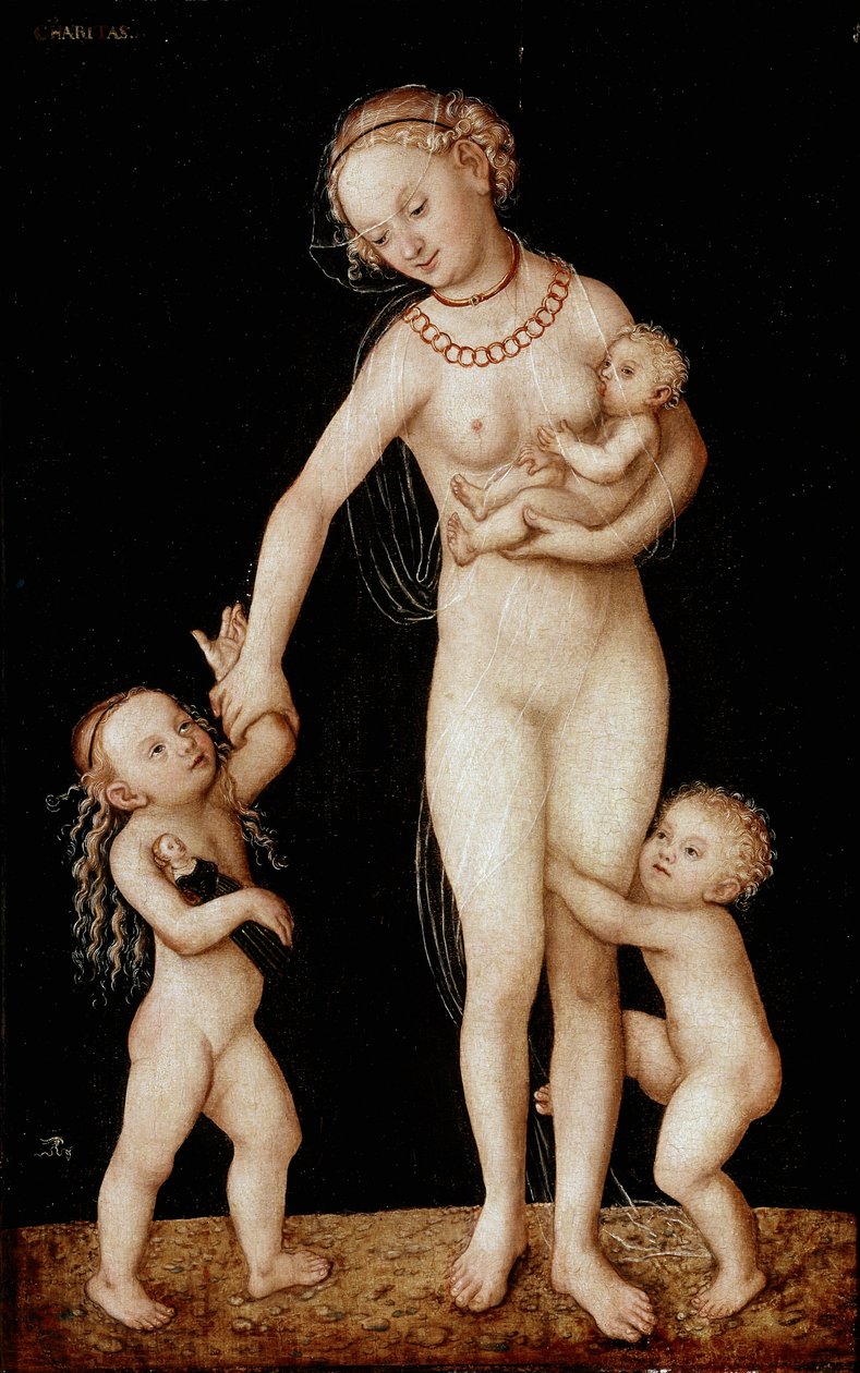 Pintura de Caridade de Lucas Cranach, o Ancião (1472-1553) Sol. 56x36 cm Londres, Galeria Nacional de Lucas the Elder Cranach