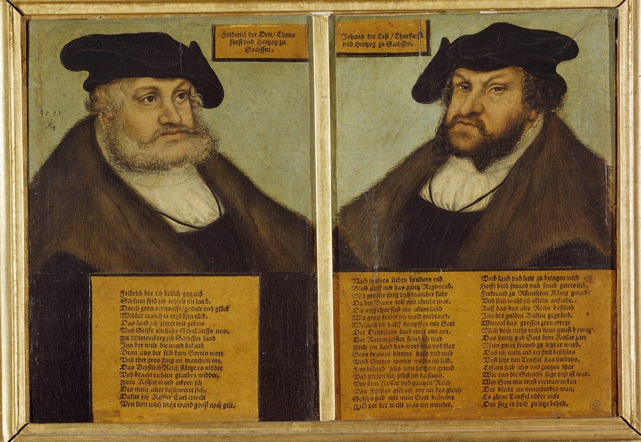 Duplo retrato de Frederico III da Saxónia de Lucas the Elder Cranach