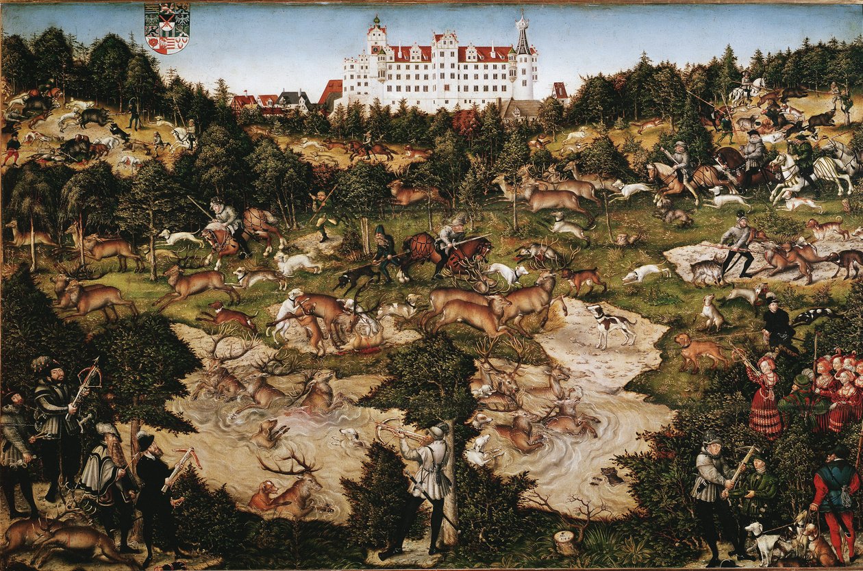 Caça em honra de Carlos V no Castelo de Torgau (Pintura de Lucas the Elder Cranach