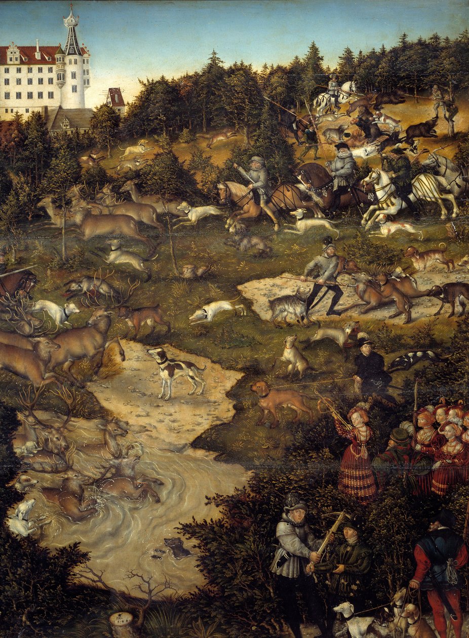 Caça em honra de Carlos V no Castelo de Torgau (Alemanha). Detalhe. Pintura de Lucas Cranach (1472-1553) de Lucas the Elder Cranach