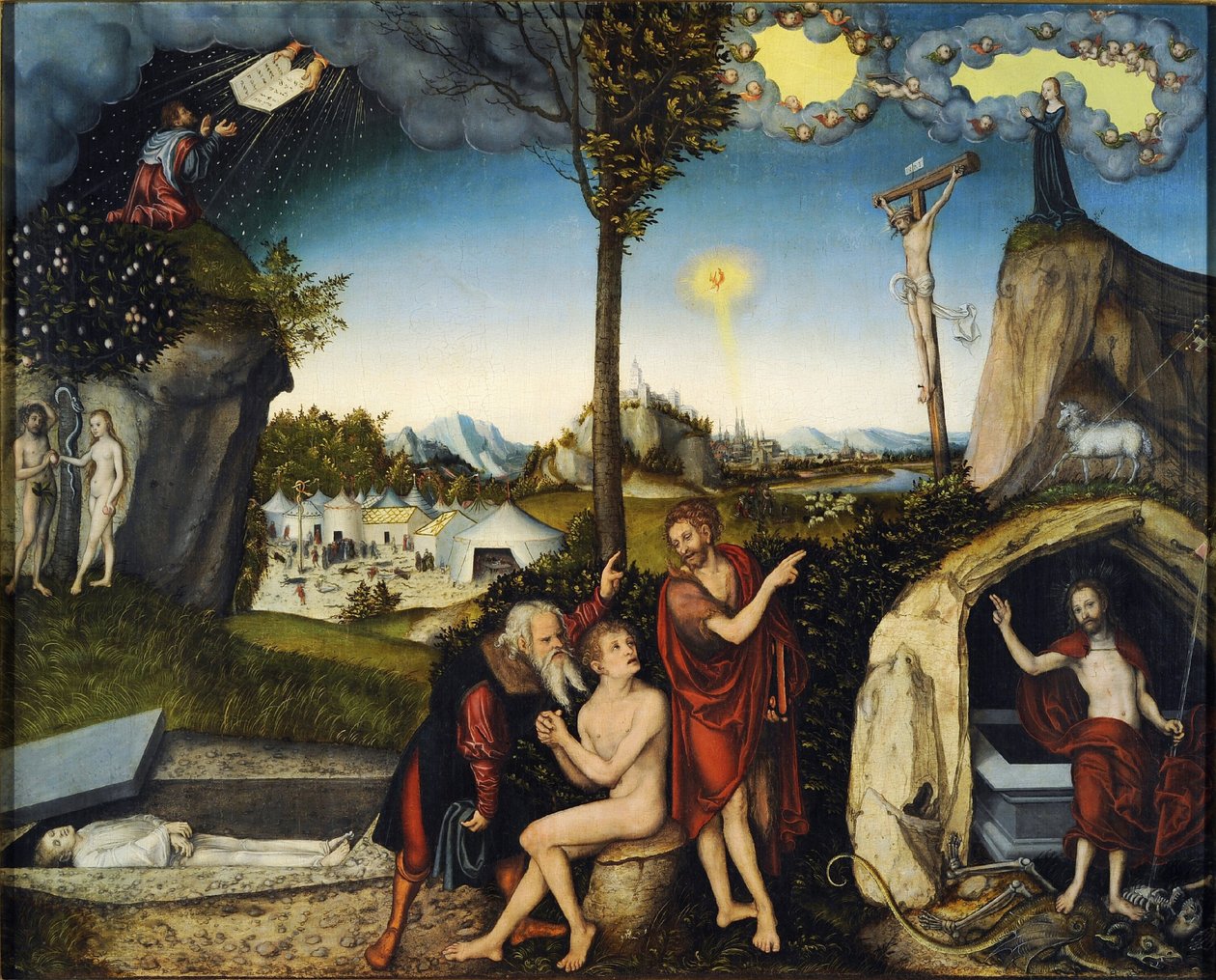 La loi et la grace - Law and Grace - Cranach, Lucas, the Elder (1472-1553) - 1529 - Tempera no painel - 72x88,5 - Galeria Nacional, Praga de Lucas the Elder Cranach