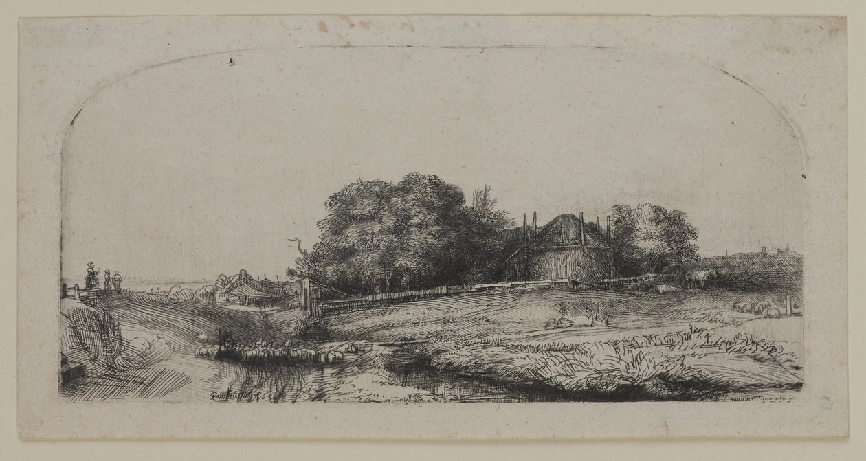 Paisagem com um celeiro de feno e um rebanho de ovelhas de Lucas the Elder Cranach