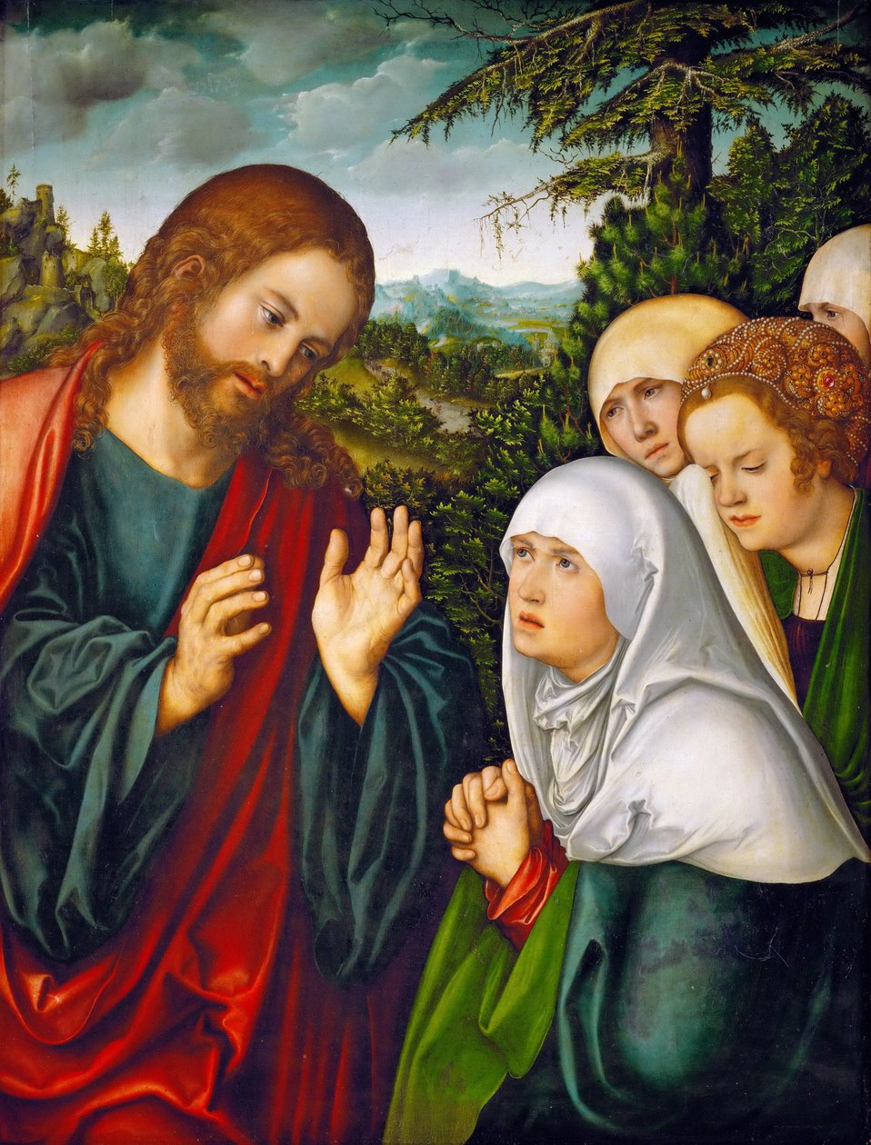 Les adieux du Christ a sa mere - O adeus de Cristo às mulheres santas - Lucas Cranach, o Ancião (1472-1553). Óleo sobre madeira, c. 1520. Dimensão : 110x83,5 cm. Museu de História de Arte, Vienne de Lucas the Elder Cranach