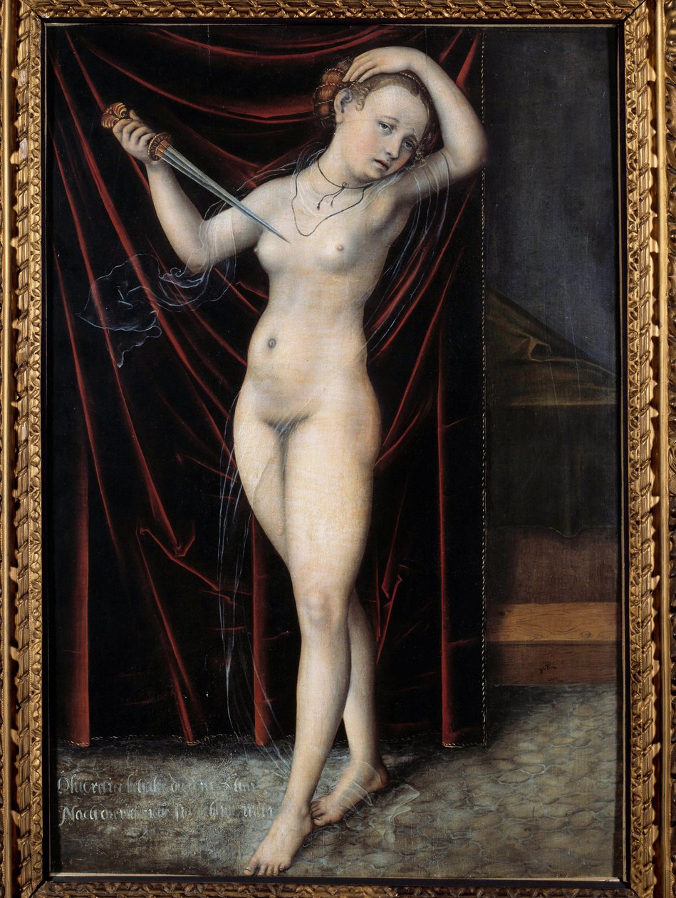 Lucrece dando a si mesmo a morte O suicídio de Lucrece, senhora romana do século VI AC. Pintura de Lucas Cranach (1472-1553) do século XVI. Besancon, Museu de Belas Artes de Lucas the Elder Cranach