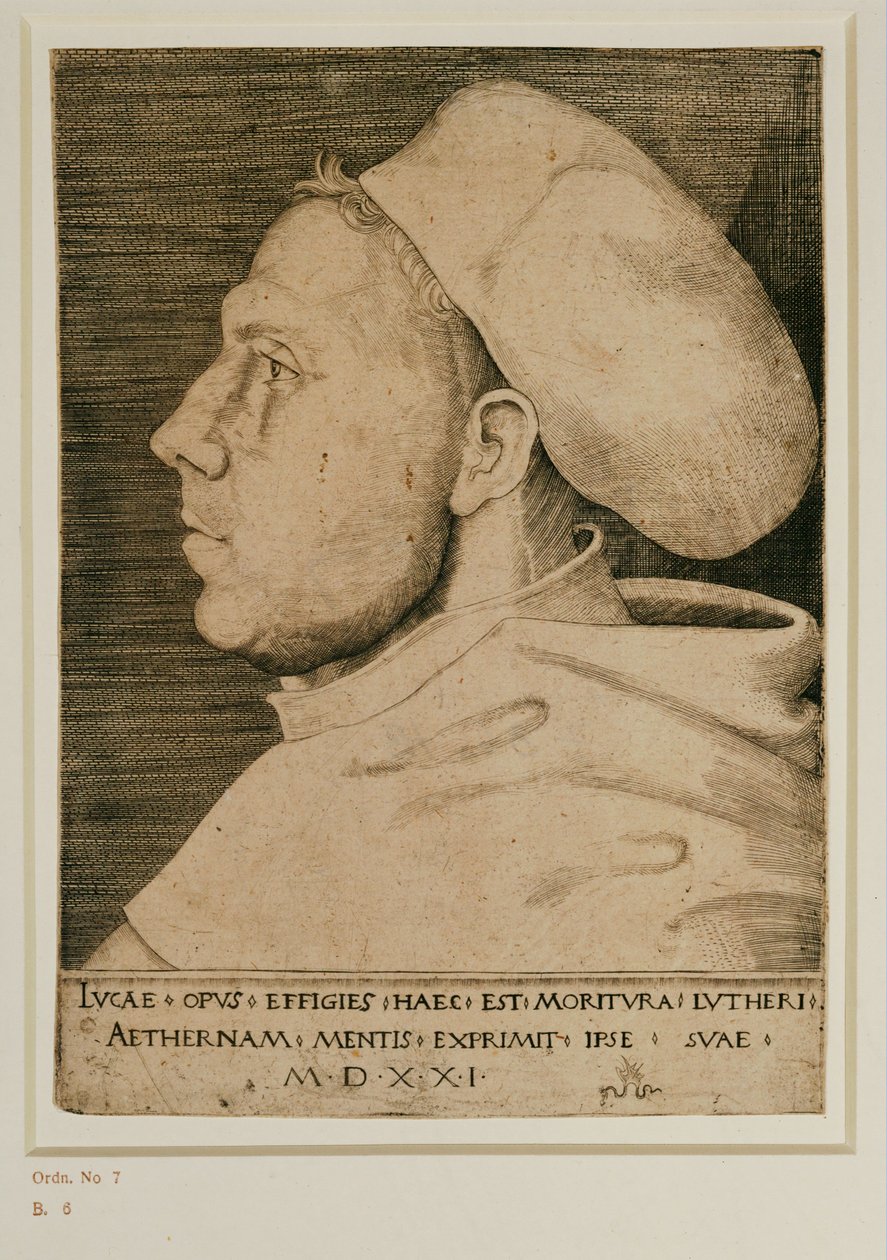 Martinho Lutero com touca de médico. Gravura ... (gravura) de Lucas the Elder Cranach