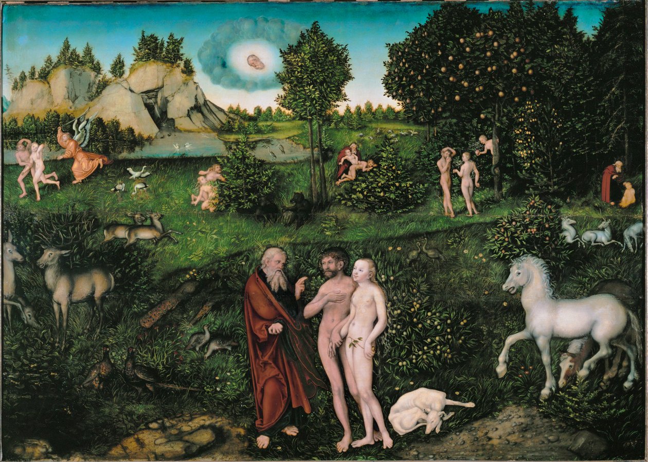 Paraíso (pintura sobre madeira de tília) de Lucas the Elder Cranach
