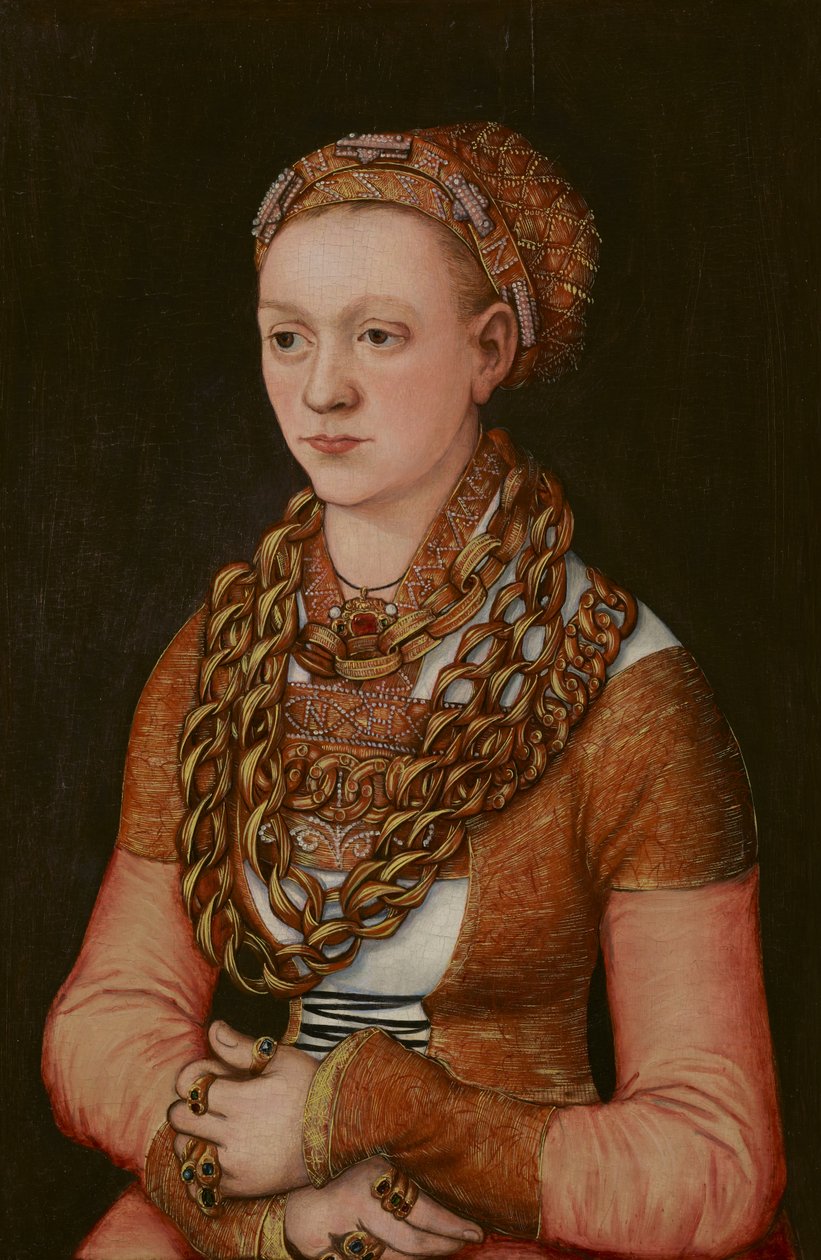 Retrato de Anna Buchner, solteira Lindacker, c.1520 (óleo sobre painel) (ver também 3710993) de Lucas the Elder Cranach