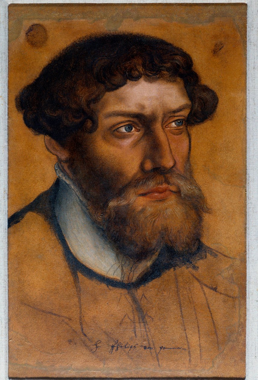 Retrato de Filipe I de Pomerânia, Príncipe da Reforma Desenho pastel por Lucas Cranach, o Antigo (ou o Ancião de Lucas the Elder Cranach