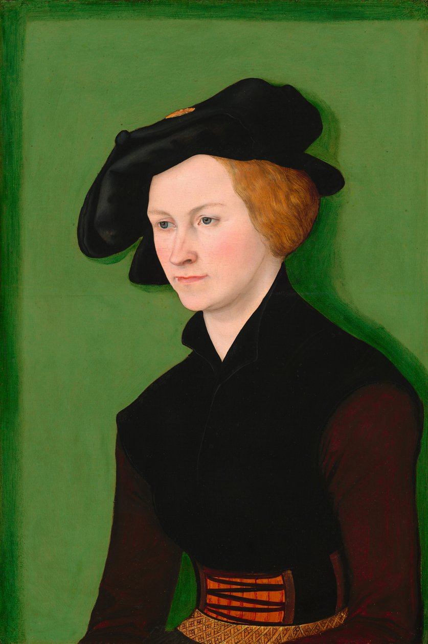 Retrato de mulher jovem vestida de veludo preto de Lucas the Elder Cranach