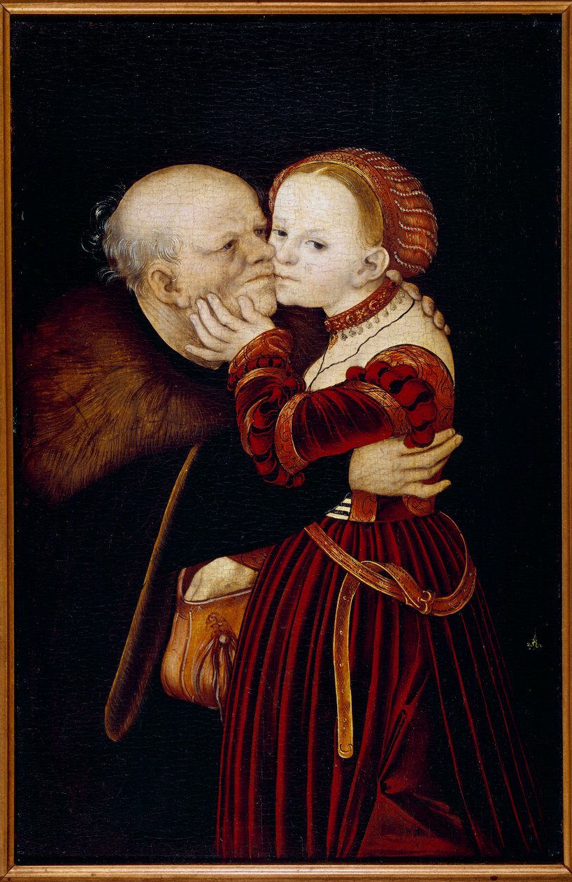 O velho idiota. Pintura de Lucas Cranach (1472-1553) (Ec. Todos.) Século XVI. Praga, Galeria Nacional - O velho idiota. Pintura de Lucas Cranach (1472-1553) (Escola Alemã). Século XVI. Galeria Nacional, Praga de Lucas the Elder Cranach