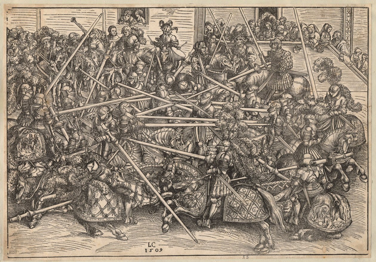 Tournoi - Torneio - Cranach, Lucas, o Ancião (1472-1553) - 1509 - Corte de madeira - 29,5x42,5 - Coleção Particular de Lucas the Elder Cranach