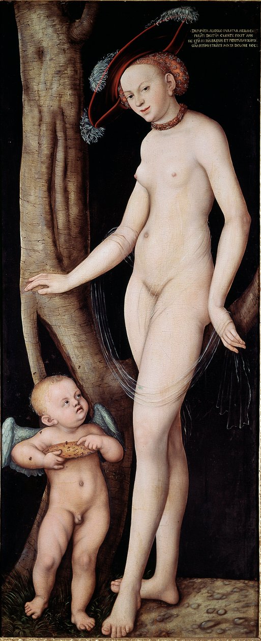 Vênus e Cupido (Afrodite e Eros) Pintura de Lucas Cranach, o Ancião (1472 - 1553) de Lucas the Elder Cranach